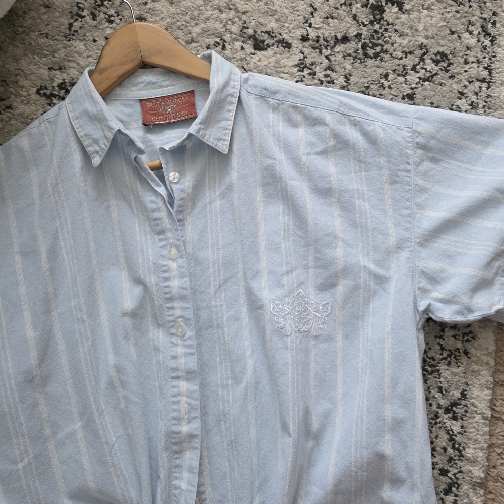 Vintage Best American Clothing Co Striped Chambry Denim Shortsleeve Wmns L